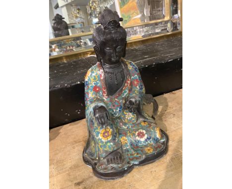 BRONZE &amp; CLOISSONE CHINESE FIGURE 28CMS (H) APPROX 