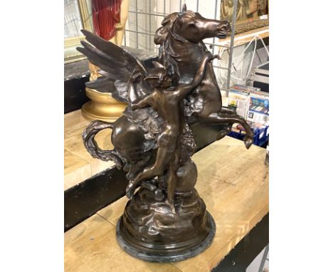BRONZE REARING HORSE FIGURE - SIGNED 52CMS (H) APPROX