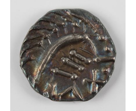 An early Anglo-Saxon period sceatta, secondary phase, series E, porcupine standard type, weight 1.18g, with an old collector'