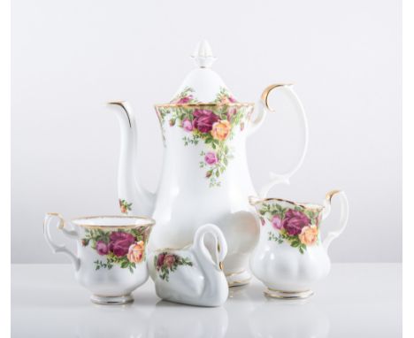 Royal Albert "Old Country Roses" coffee set, six coffee cups and saucers, cream jug, sugar bowl and coffee pot, English First