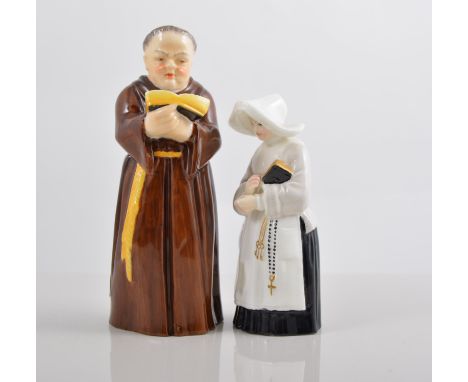 Royal Worcester candle snuffer, modelled as a Monk, height 13cm and another of a Nun, (2).