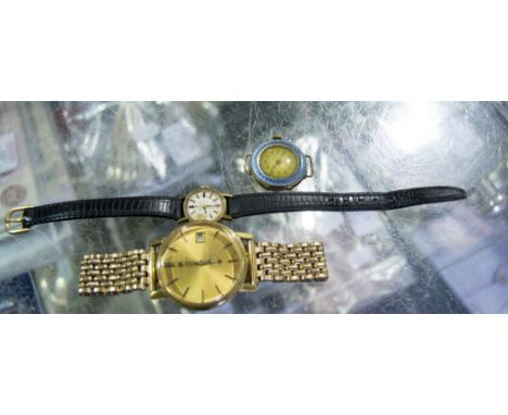 Mens gold plated Tissot automatic C Style wristwatch, case diameter 35mm on a gilt metal bracelet strap and a Lady's Tissot w