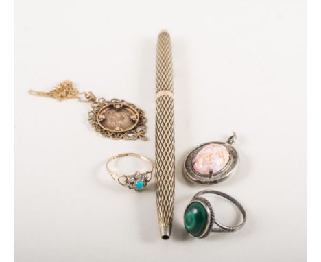 Quantity of costume jewellery necklaces, bracelets, tie bars, garnet bead necklace, large turquoise crystal pendant, imitatio