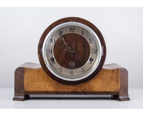 Mahogany balloon shape mantel clock, circular silver dial, Continental movement, striking on a gong, height 32cm and a 1930's