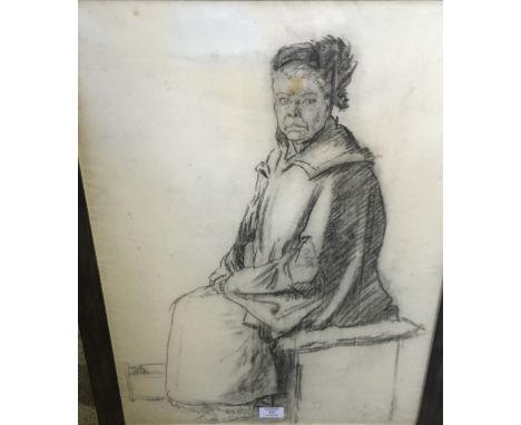 Follower of Phil May, portrait of a lady seated, charcoal drawing, 61cm x 47cm.