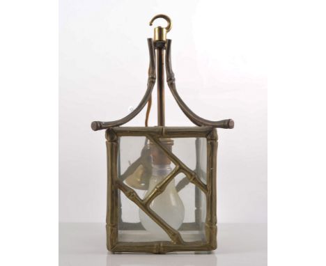 Cast brass hall lantern, simulated bamboo outlines, 32cm.