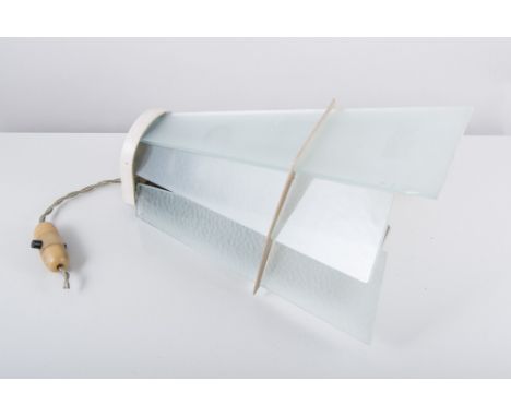 Mottled glass ceiling light shade, diameter 46cm, a wall light and a small hanging lantern, (3).