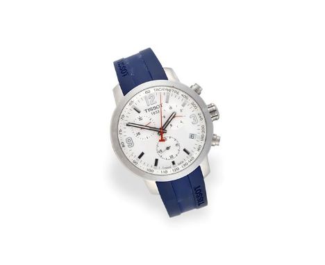 A Stainless Steel Chronograph Wristwatch, signed Tissot, model: PRC200, circa 2017, quartz movement, white dial with baton ma