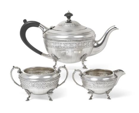 A Three-Piece George V Silver Tea-Service, by Barker Brothers Silver Ltd. Birmingham, The Teapot and Cream-Jug 1929, The Suga