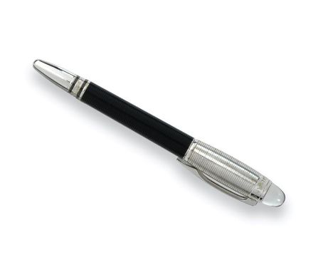 A Montblanc Starwalker Roller-Pen, Numbered KU1680331, the black resin body and the white metal mounts each incised with line