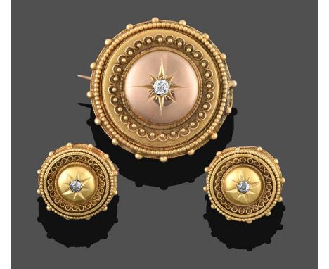 A Victorian Diamond Brooch, an old cut diamond within a yellow star setting, to a ropetwist and bead border, estimated diamon