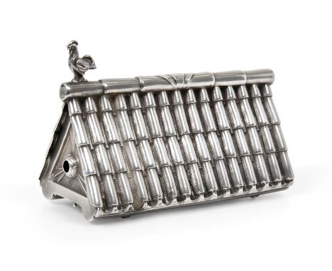 A Portuguese Silver Toothpick-Box, With Indistinct Marks, Probably For Porto, 1938-1984, modelled as a chicken coop, the simu