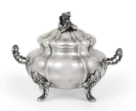 A Russian Silver Sugar-Bowl and Cover, by Carl Seipel, St. Petersburg, 1859, baluster and on four fruiting grapevine cast bra