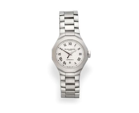 A Stainless Steel Automatic Calendar Centre Seconds Wristwatch, signed Baume &amp; Mercier, Geneve, model: Riviera, ref: 6562