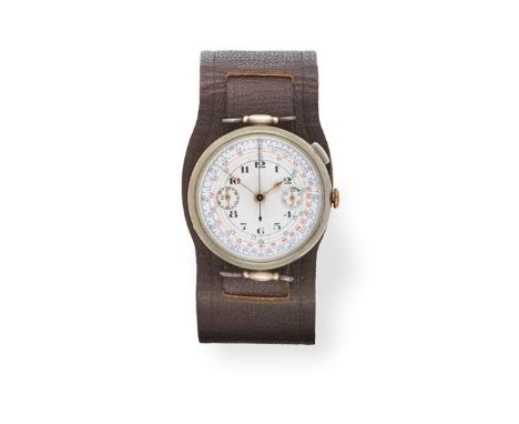 An Early Nickel Plated Single Push Chronograph Wristwatch, circa 1920, lever movement, column wheel chronograph movement, ena