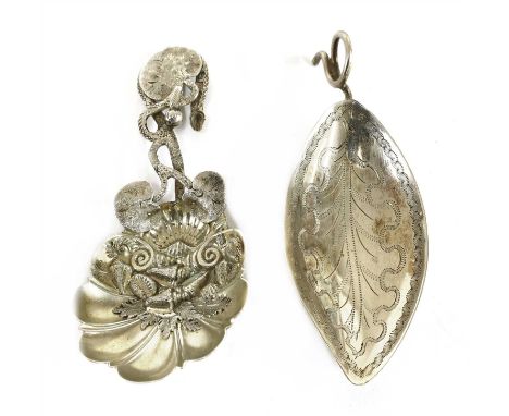 A George III silver leaf-shaped caddy spoon, by Ed. Jay, London 1804, together with a second caddy spoon , possibly Continent