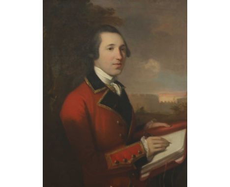 Robert Edge Pine (1730-1788) PORTRAIT OF AN OFFICER, SAID TO BE COLONEL ROSS, HALF LENGTH, IN A RED COAT Oil on canvas 91 x 7