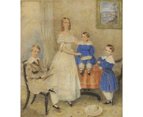 Sydney Buck (fl.1839-1850) PORTRAIT OF CHILDREN OF THE ARMSTRONG FAMILY: seated to the left, James Armstrong (b.1830); standi