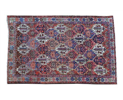 A Persian Bakhtiari carpet , early 20th century, the field with alternating floral and foliate motifs within geometric panels