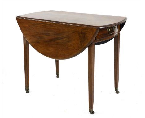 A George lll mahogany Pembroke table, with inlaid banding and bow end drawer 114cm wide (open) 92cm deep 73cm high