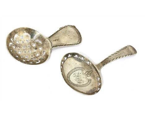 A George III silver caddy spoon, Duncan Urquhart and Naptali Hart, London 1797, with a pierced bowl and bright cut decoration