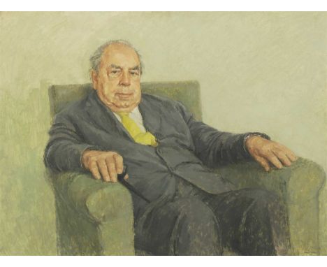 *Michael Noakes (1933-2018) PORTRAIT OF J B PRIESTLEY, THREE-QUARTER LENGTH, SEATED IN AN ARMCHAIR Signed and dated 1970 l.r.