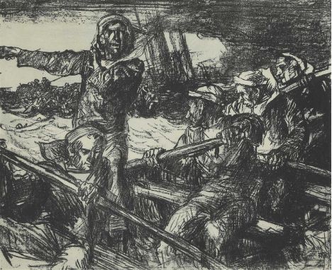 *Sir Frank Brangwyn RA RWS (1867-1956) LIFEBOATS Lithograph, signed in pencil l.r., numbered indistinctly under mount image 5