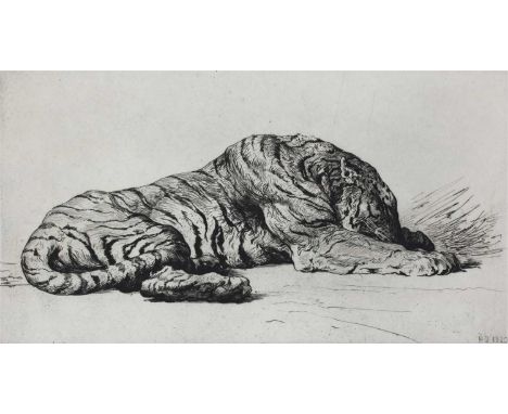 Herbert Thomas Dicksee (1862-1942) 'SLEEPING TIGRESS' Original etching on FJ Head laid, signed artist's proof, edition of 125