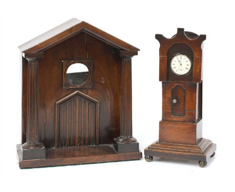 Two mahogany watch stands, 19th century, the first architectural, with pitched roof and columns, 30.5cm high, the second, a m