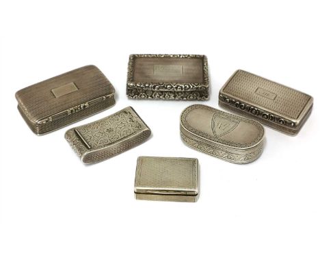 A George III silver snuff box , John Shaw, Birmingham 1807, of curved rectangular form, with engraved foliate decoration and 