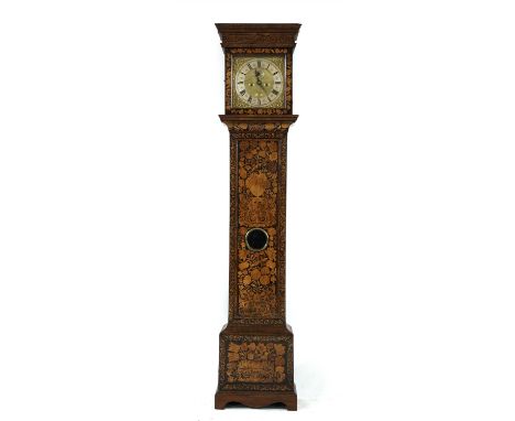 A marquetry longcase clock, early 18th century, the movement by Peter Wise, London, the 12in (30.5cm) square brass dial with 