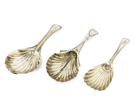 A George III silver caddy spoon, George Smith, London 1796, together with another similar, maker's mark rubbed, London 1787 ,