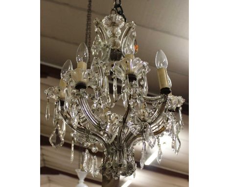 An early 20th century cut crystal glass eight light hanging electrolier, approx drop 60cm