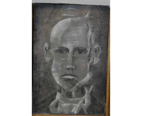 Contemporary French school - Abstract portrait study, acrylic on canvas, 45 x 30cm 