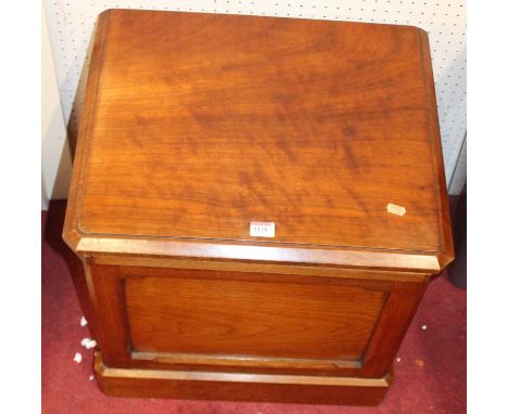 A late Victorian walnut hinge top commode with ceramic bowl and cover, width 51cm