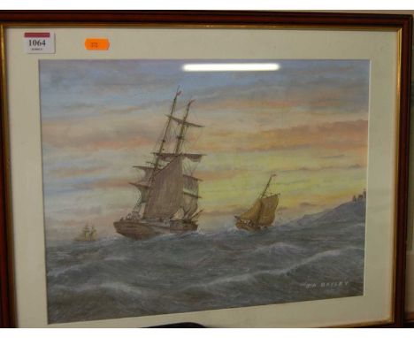 J.A. Bayley - Seascape, watercolour, signed  lower right, 30 x 38cm; and Rosemary Stubbs - Landscape, pastel, signed lower ri
