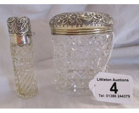 Silver topped powder flask &amp; scent bottle