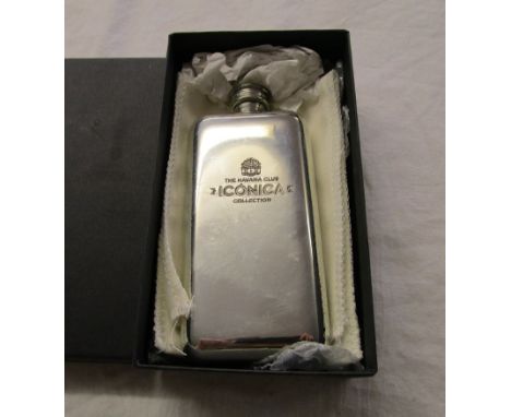 Havana club hip flask marked Iconica with pewter markings