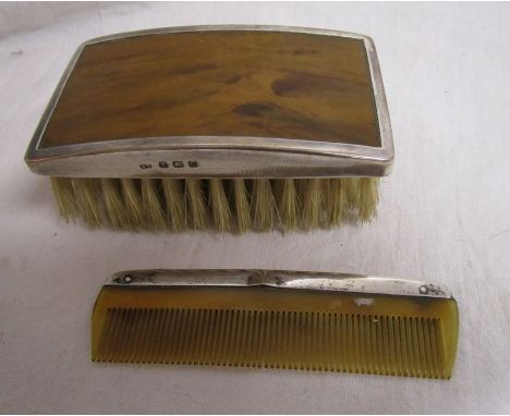 Silver &amp; tortoiseshell brush with comb - Hallmarked for William Devenport, Birmingham