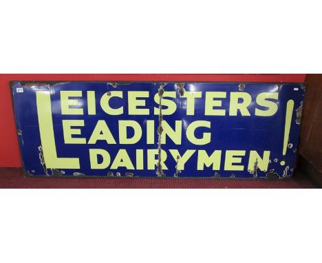 Enamel sign - Leicester's Leading Dairy Men (mounted on board)&nbsp;- Approx H:61 x W:173cm