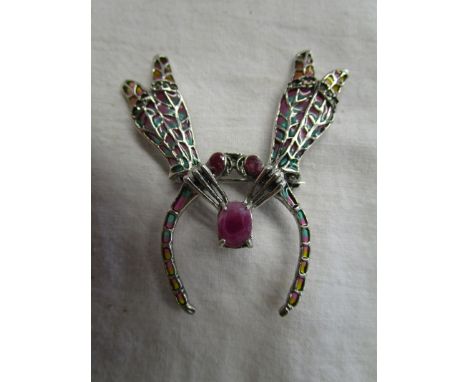 Silver &amp; champlevé enamel brooch