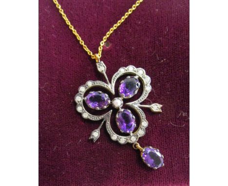 Amethyst &amp; diamond pendant on chain