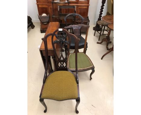 Three 19th century chairs; together with a table and shelf