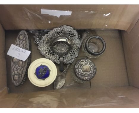 A quantity of HM silver to inc a bon bon dish, caddy spoon, lidded glass etc