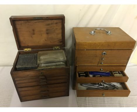 Two 19th century dentists' chests of drawers and contents to inc. dentistry tools