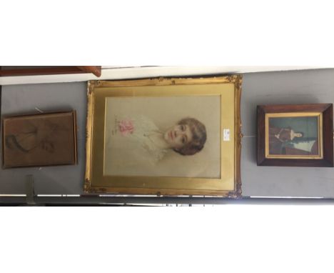 John Shirley-Fox (c1860-1939):Portrait of a lady, coloured chalks, signed lower left and dated 1915, H 40 x W 28 cm; together