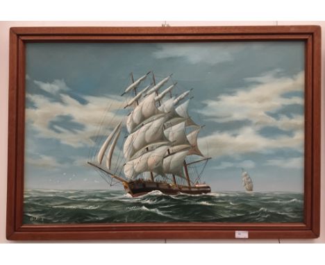 An oil on canvas depicting a portrait of a ship, signed 'Garcia', 56 x 86 cm