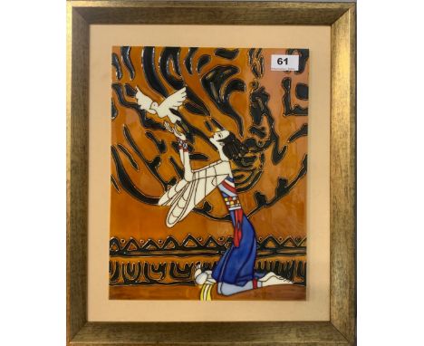An interesting gilt framed tube-lined ceramic panel, frame size 39 x 47cm.