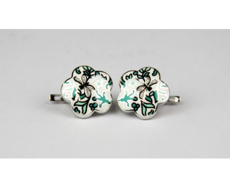 A pair of 925 silver and enamel earrings, Dia. 2cm.