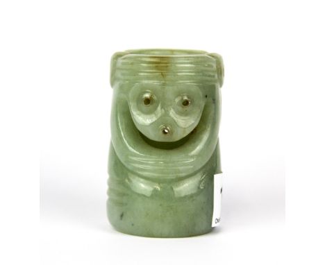 An unusual Chinese carved nephrite jade bead/amulet, H. 7cm.